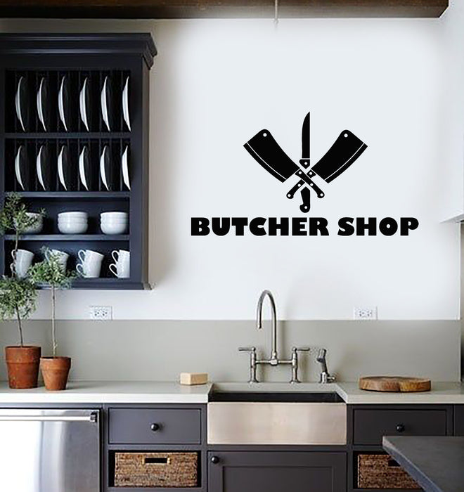 Vinyl Wall Decal Butcher Shop Beef Meat Kitchen Cutting Knives Stickers Mural (g4487)