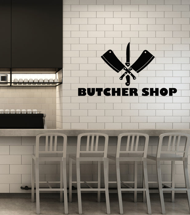 Vinyl Wall Decal Butcher Shop Beef Meat Kitchen Cutting Knives Stickers Mural (g4487)