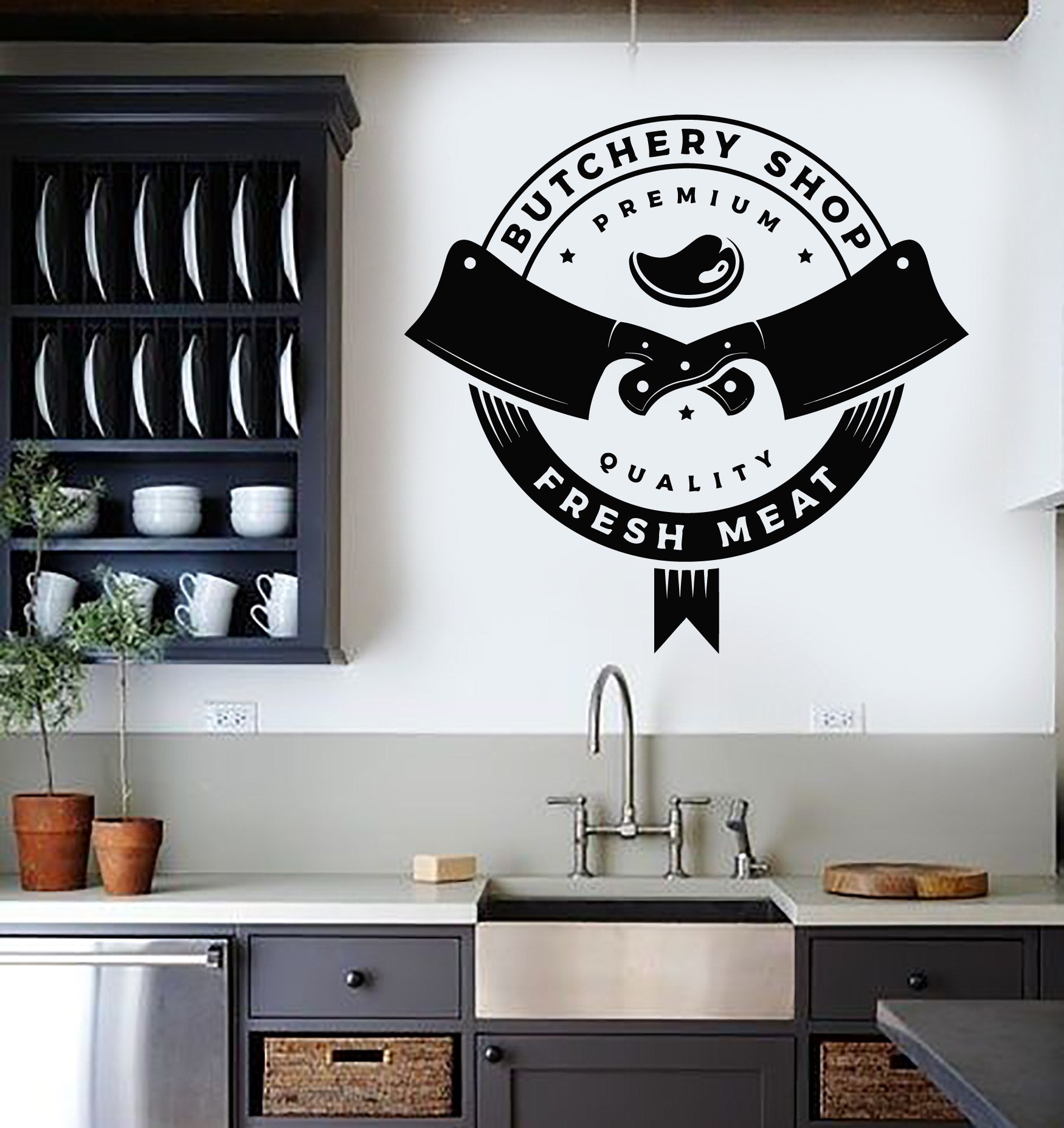 Butcher Counter Sticker Vinyl Wall Decal Butchery Shop Fresh Meat Knives Butcher Stickers Mura ...