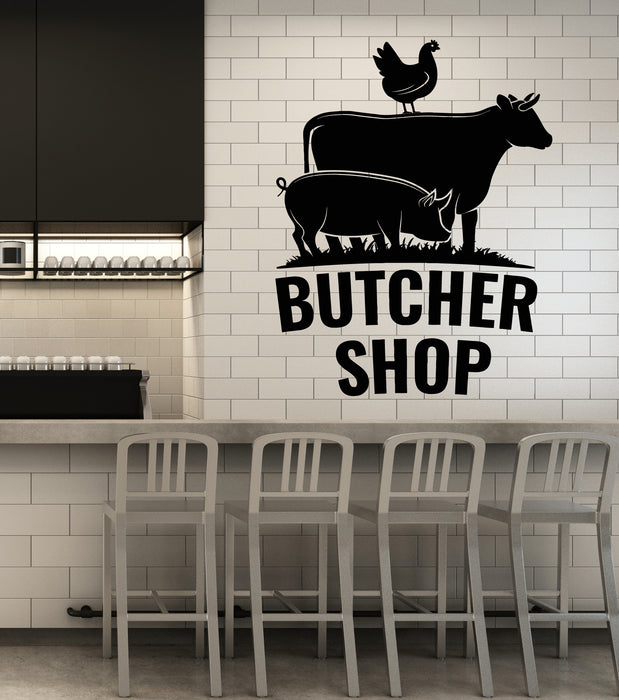 Vinyl Wall Decal Kitchen Chicken Cow Pig Beef Meat Butchery Shop Stickers Mural (g6210)