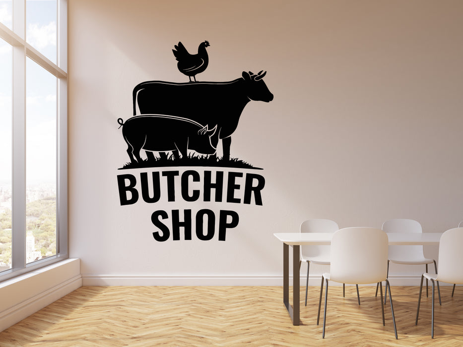 Vinyl Wall Decal Kitchen Chicken Cow Pig Beef Meat Butchery Shop Stickers Mural (g6210)