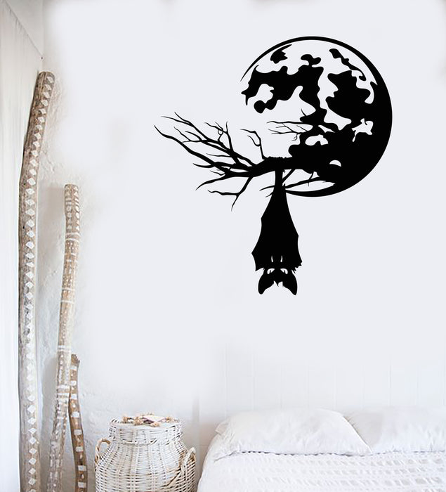 Vinyl Wall Decal Night Bat Animal Tree Branch Full Moon Stickers Mural (g3621)