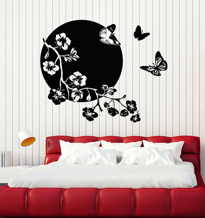 Vinyl Wall Decal Japanese Decor Butterflies Sakura Tree Stickers Mural (g2549)