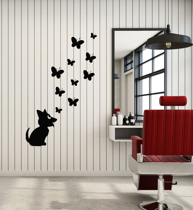 Vinyl Wall Decal Butterflies Puppy Dog Pet Animal Kids Decor Stickers Mural (g4103)