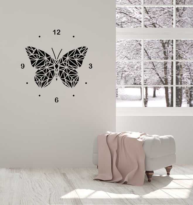 Vinyl Wall Decal Polygonal Butterfly Clock Home Room Interior Decor Stickers Mural (ig5805)