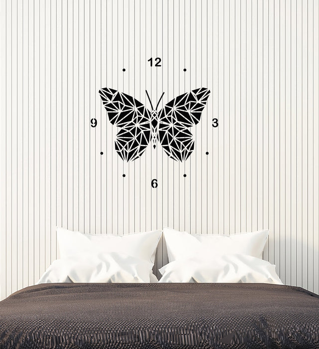 Vinyl Wall Decal Polygonal Butterfly Clock Home Room Interior Decor Stickers Mural (ig5805)