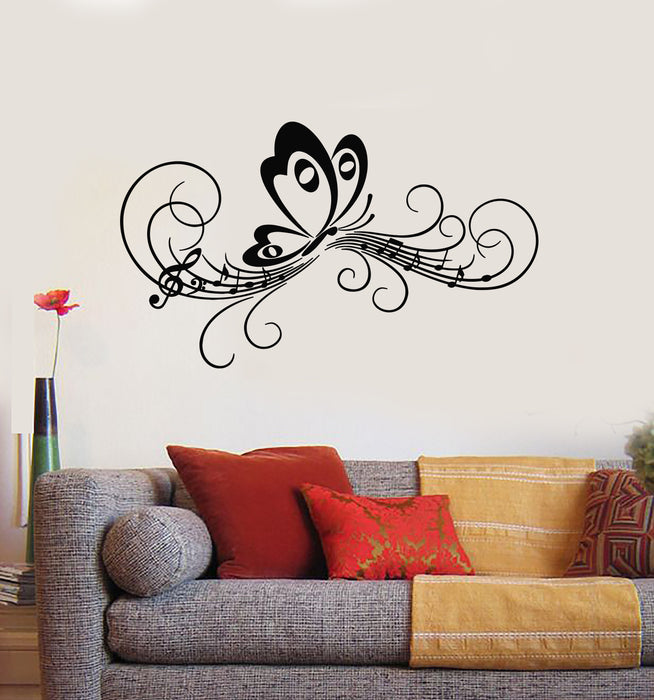 Vinyl Wall Decal Butterfly Music Musical Nature Wings Summer Melody Stickers Mural (g848)