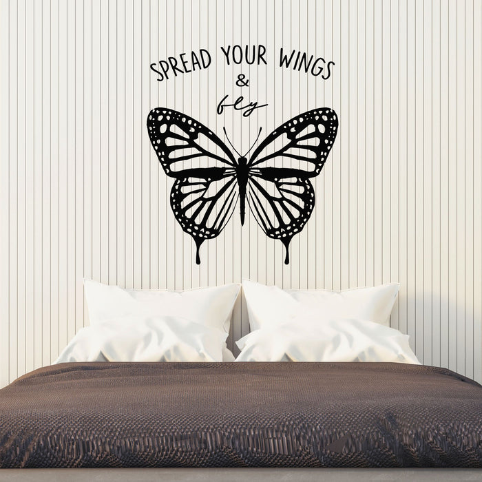 Vinyl Wall Decal Phrase Lettering Spread Your Wings Fly Butterflies Stickers Mural (g8099)