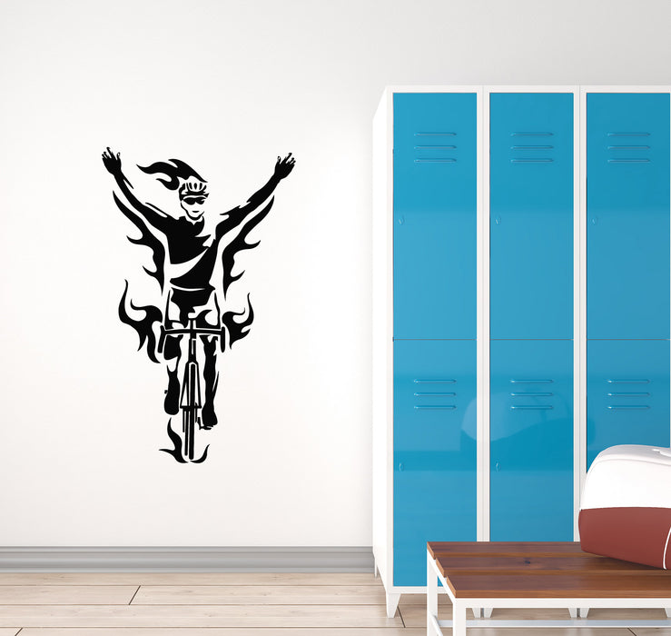Vinyl Wall Decal Cyclist Race Cycle Sport Fire Bicycle Win Stickers Mural (g4615)