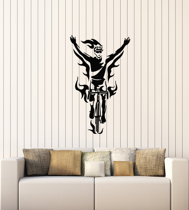 Vinyl Wall Decal Cyclist Race Cycle Sport Fire Bicycle Win Stickers Mural (g4615)