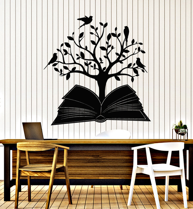 Vinyl Wall Decal Open Book Read Library Birds Tree Branch Stickers Mural (g5091)