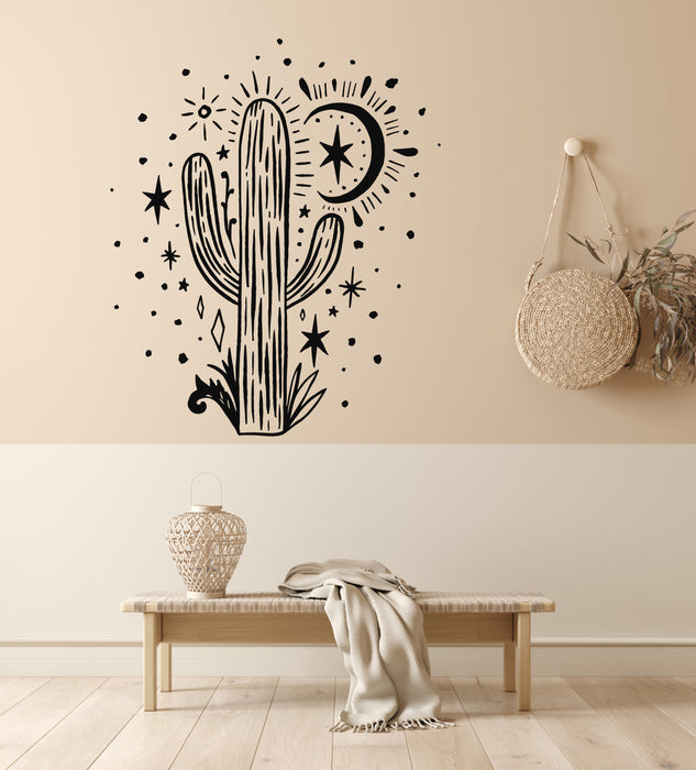Vinyl Wall Decal Draw Wild Cactus Desert Moon Crescent  Stickers Mural (g7338)