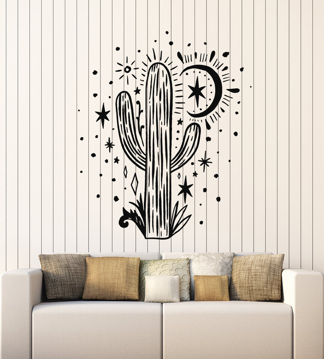 Vinyl Wall Decal Draw Wild Cactus Desert Moon Crescent  Stickers Mural (g7338)