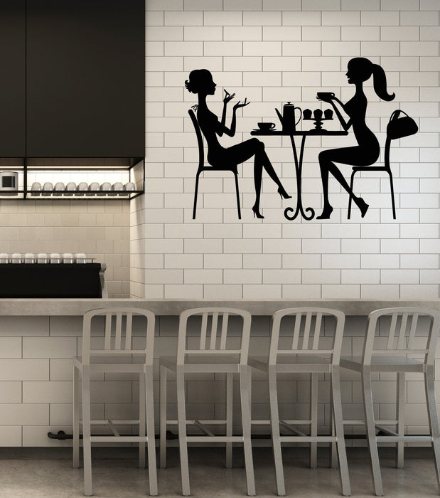 Vinyl Wall Decal Cafe Kitchen Two Beautiful Women Decor Art Stickers Mural (ig5480)