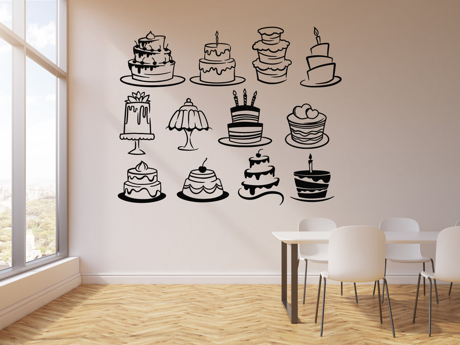 Vinyl Wall Decal Set Cakes Bakehouse Tasty Bakery Cake Dessert Stickers Mural (g6941)