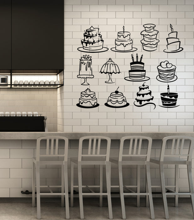 Vinyl Wall Decal Set Cakes Bakehouse Tasty Bakery Cake Dessert Stickers Mural (g6941)