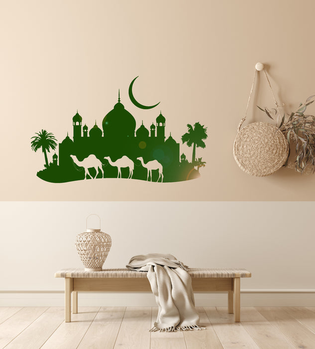 Vinyl Wall Decal Camels Mosque Palms Arabic Decor Stickers Unique Gift (ig4101)