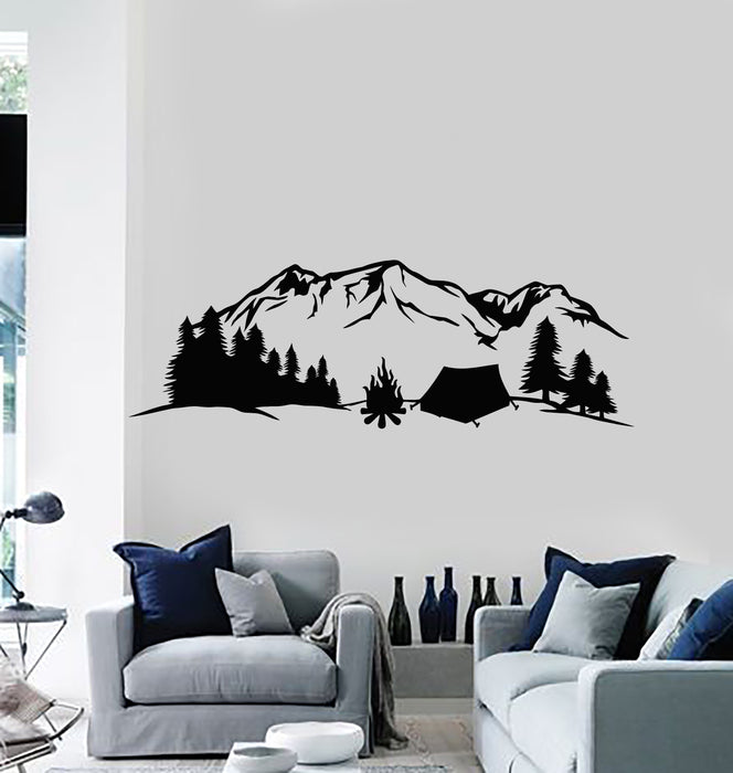 Vinyl Wall Decal Mountains Nature Tourism Travel Camping Tent Forest Stickers Mural (g2158)
