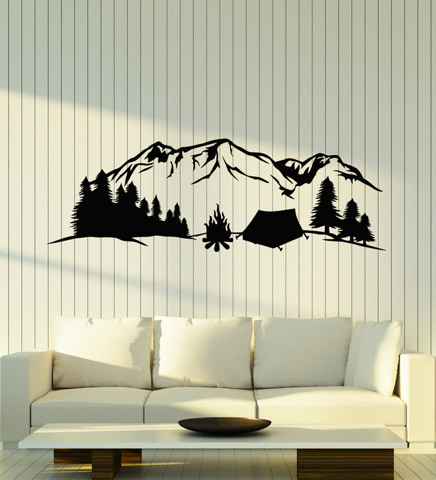 Vinyl Wall Decal Mountains Nature Tourism Travel Camping Tent Forest Stickers Mural (g2158)