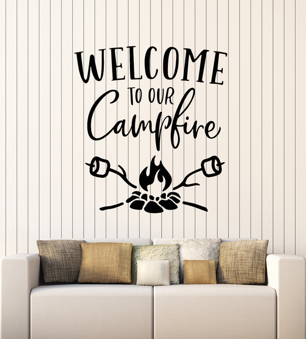 Vinyl Wall Decal Adventure Camp Welcome To Our Campfire Stickers Mural (g6234)