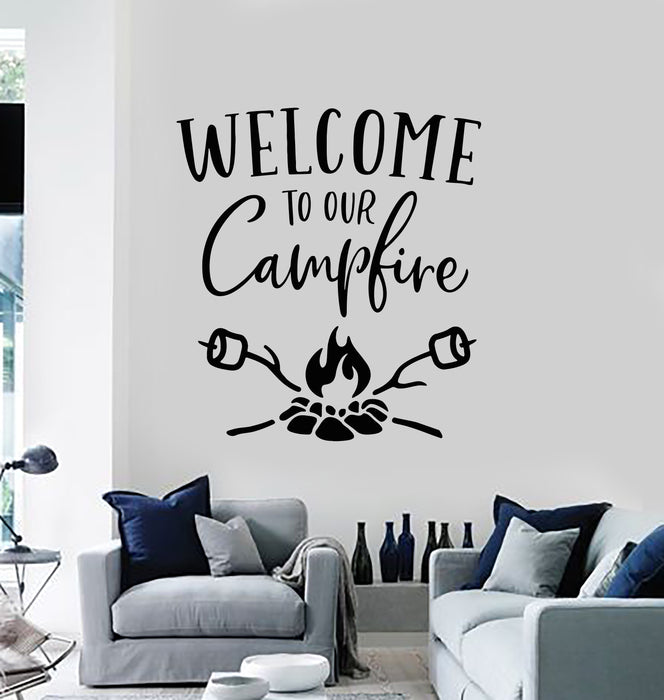 Vinyl Wall Decal Adventure Camp Welcome To Our Campfire Stickers Mural (g6234)