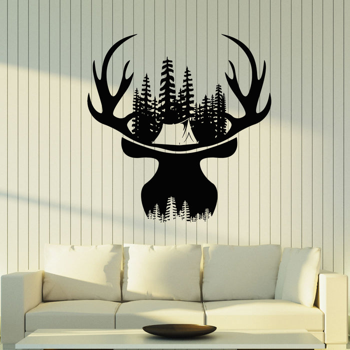 Vinyl Wall Decal Camping  Wild Camp Free Hunting Deer Horn Forest Stickers Mural (g8382)