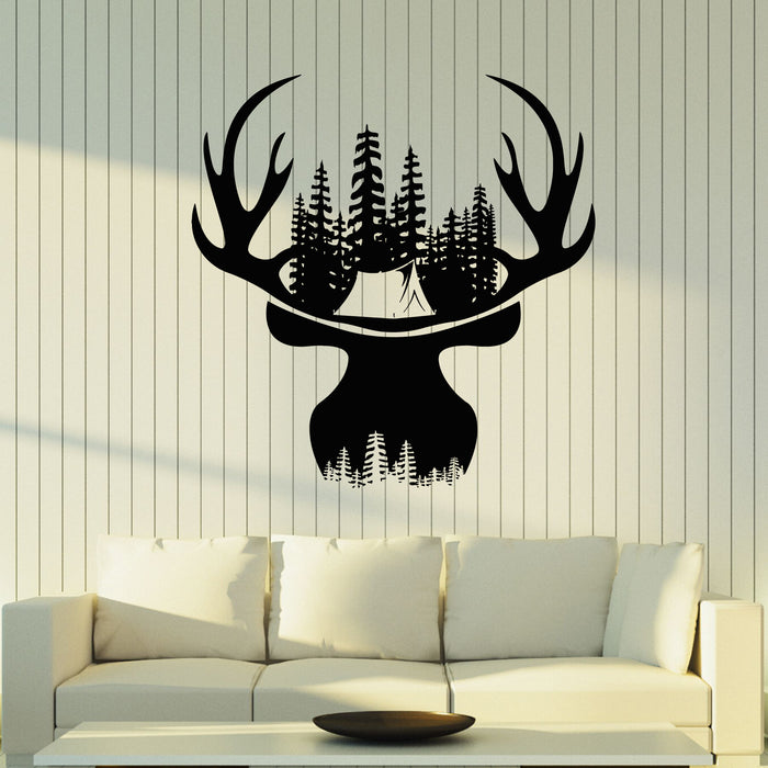 Autocollant mural en vinyle Camping Wild Camp Chasse gratuite Corne de cerf Forêt Autocollants Mural (g8382)