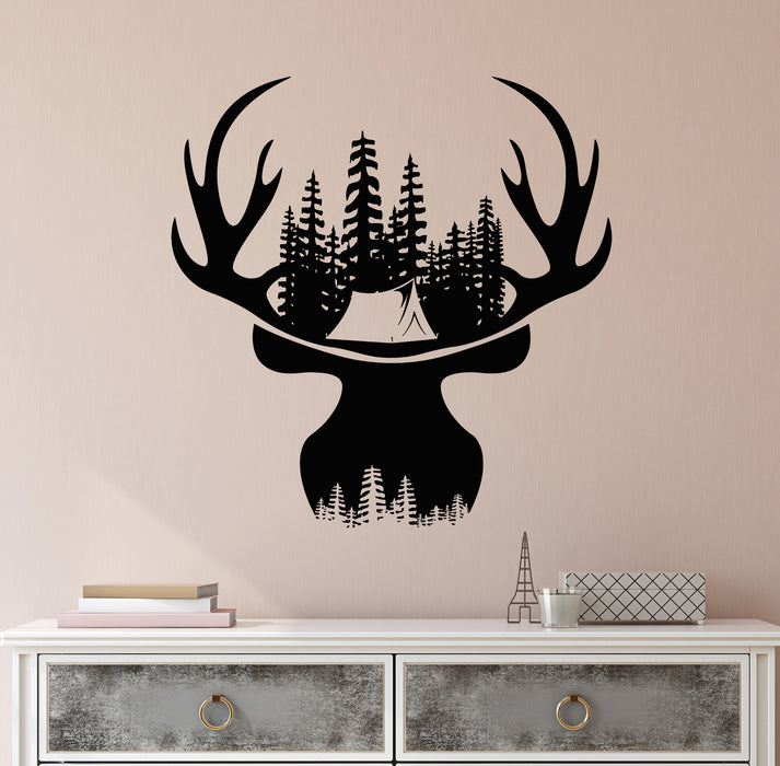 Vinyl Wall Decal Camping  Wild Camp Free Hunting Deer Horn Forest Stickers Mural (g8382)