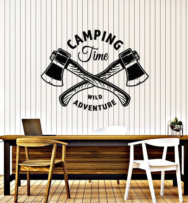 Vinyl Wall Decal Camping Time Wild Adventure Axes Forest Stickers Mural (g2580)