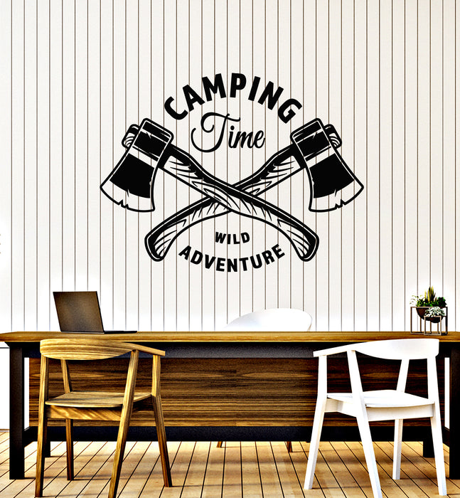 Autocollant mural en vinyle Camping Time Wild Adventure Axes Forest Stickers Mural (g2580)