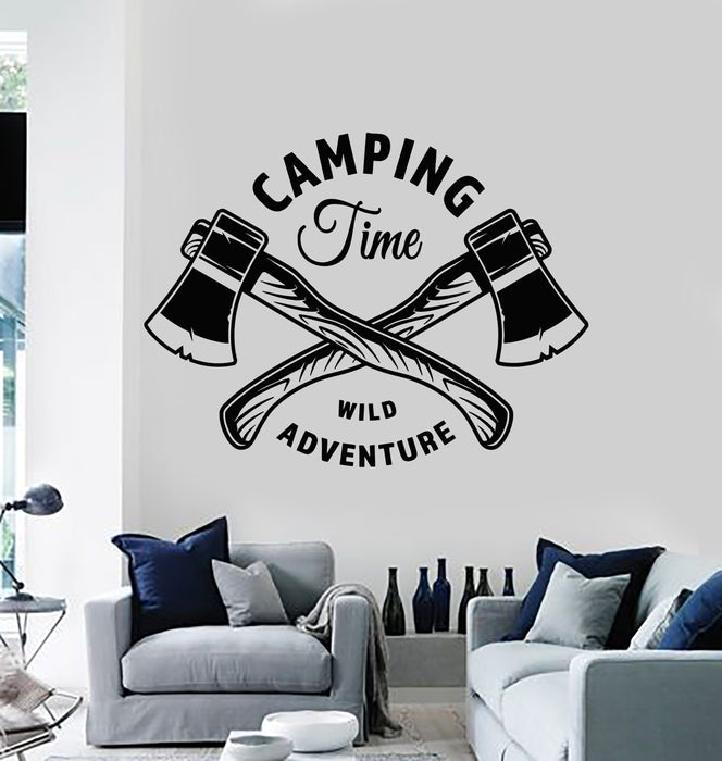 Autocollant mural en vinyle Camping Time Wild Adventure Axes Forest Stickers Mural (g2580)