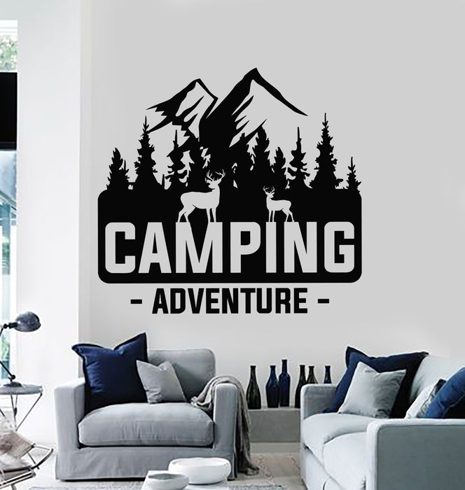 Vinyl Wall Decal Camping Adventure Camp Deer Mountains Forest Stickers Mural (g7207)