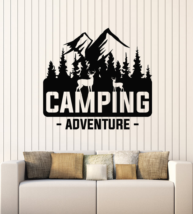 Vinyl Wall Decal Camping Adventure Camp Deer Mountains Forest Stickers Mural (g7207)
