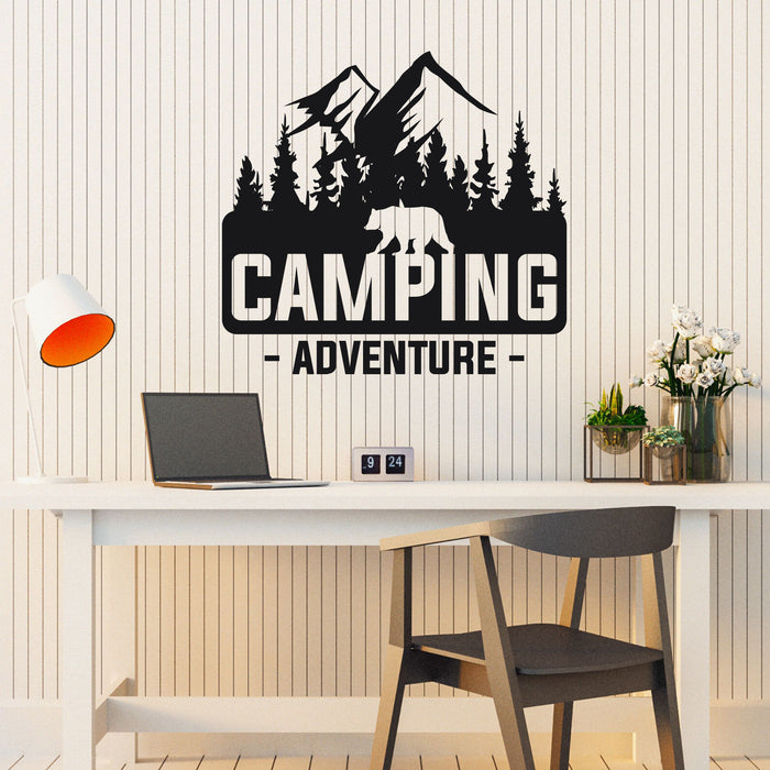 Camping Adventure Vinyl Wall Decal Bear Mountains Nature Forest Lettering Tourism Stickers Mural (k027)