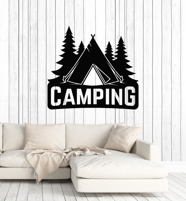Autocollant mural en vinyle pour camping, décoration de camp, aventure, sapins, forêt (g5814)