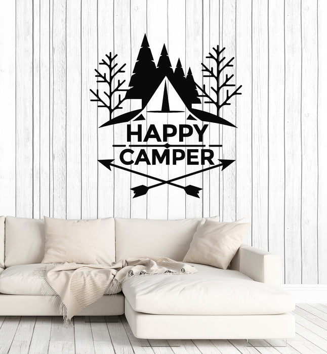 Vinyl Wall Decal Happy Camper Camping Decor Nature Traveler Tent Stickers Mural (g4416)