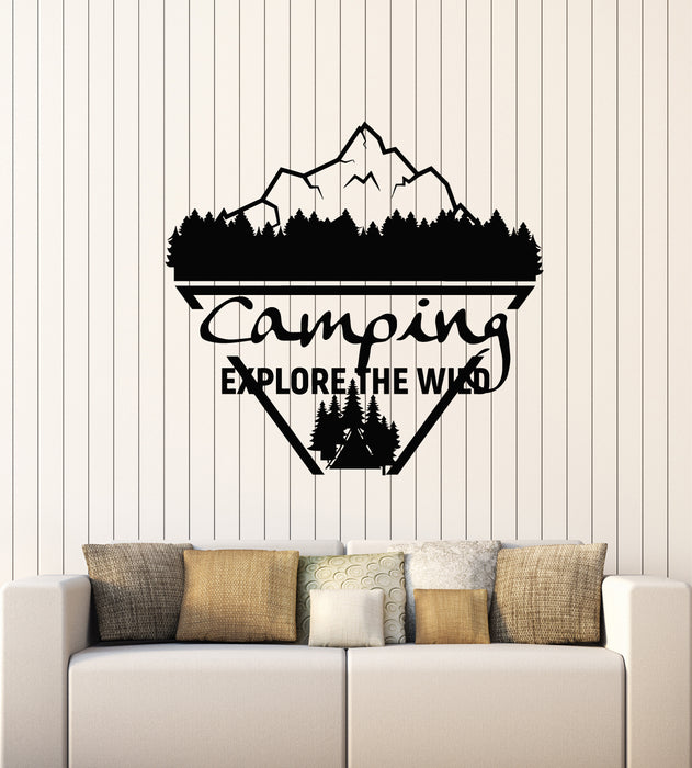 Vinyl Wall Decal Camping Explore The Wild Motivation Phrase Stickers Mural (g4418)