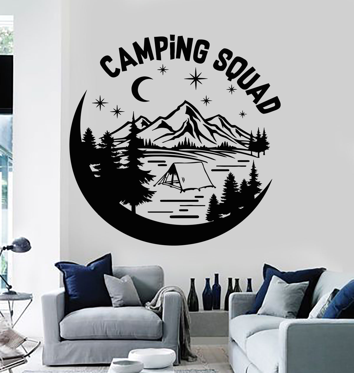 Vinyl Wall Decal Camping Squad Nature Night Moon Camp Stickers Mural ...