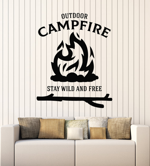 Vinyl Wall Decal Quote Outdoor Campfire Stay Wild And Free Stickers Mural (g6710)