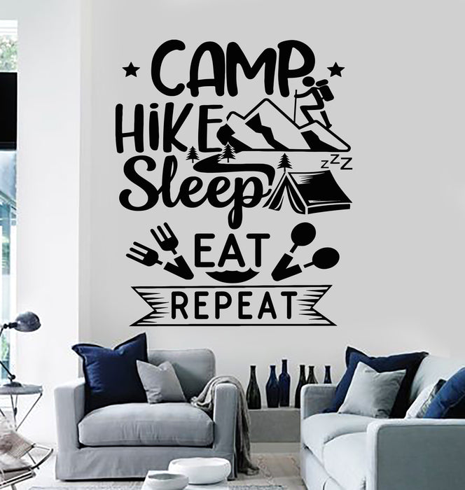 Vinyl Wall Decal Camp Hike Sleep Eat Repeat Camping Words Stickers Mural (g7103)