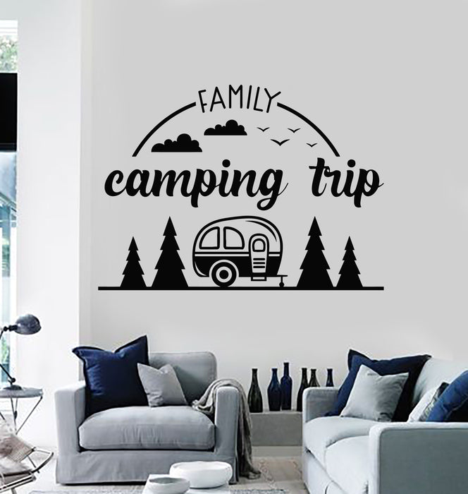 Vinyl Wall Decal Family Camping Trip Camp Adventure Awaits Stickers Mural (g7239)