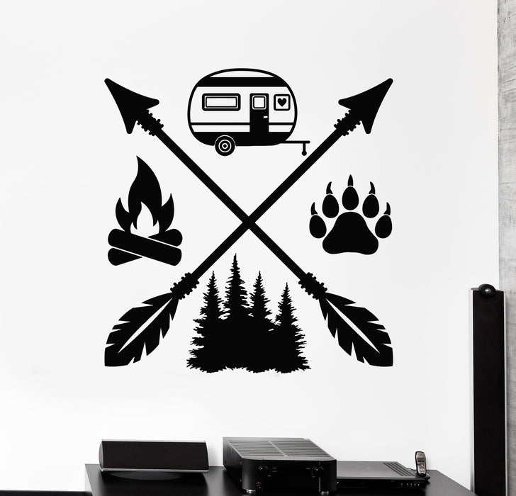 Vinyl Wall Decal Arrows Camping Adventure Await Paw Print Stickers Mural (g7871)