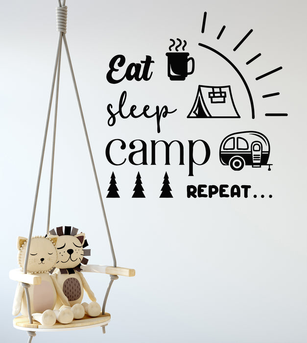 Vinyl Wall Decal Eat Sleep Camp Repeat Camping Summer Wild Life Stickers Mural (g7927)