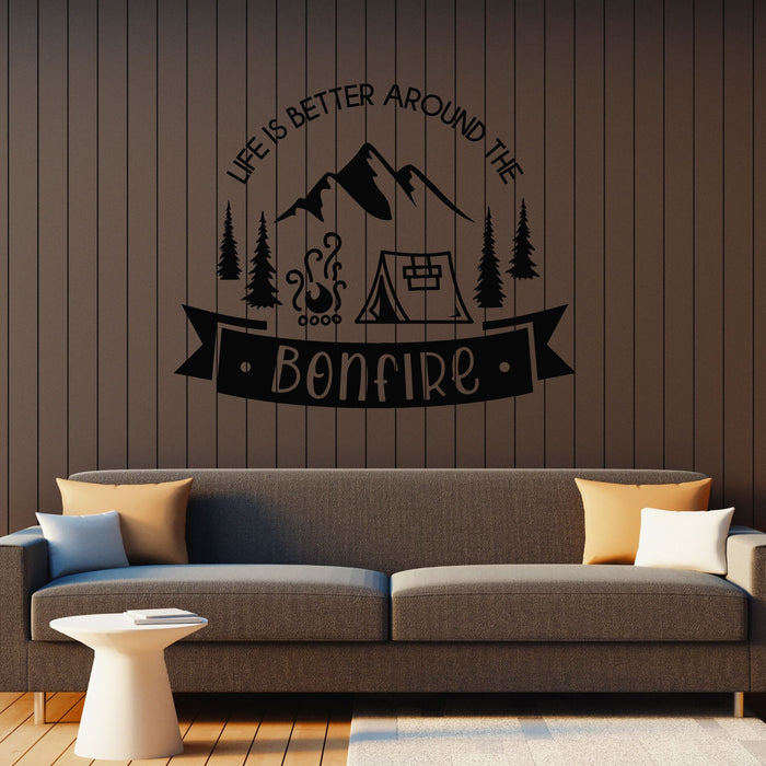 Vinyl Wall Decal Lettering Life Is Better Bonfire Camping Stickers Mural (g8265)