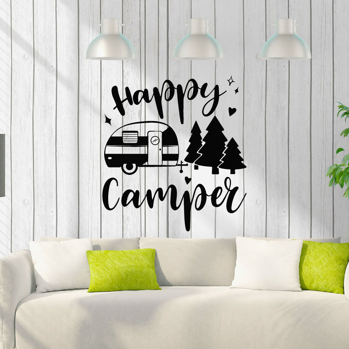 Vinyl Wall Decal Happy Camper Lettering Camping Decor Adventure Stickers Mural (g8427)