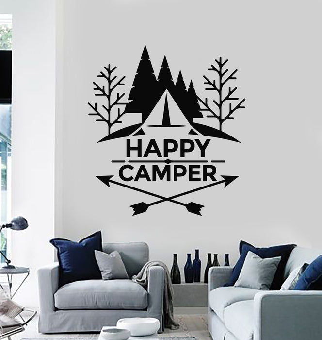 Vinyl Wall Decal Happy Camper Camping Decor Nature Traveler Tent Stickers Mural (g4416)