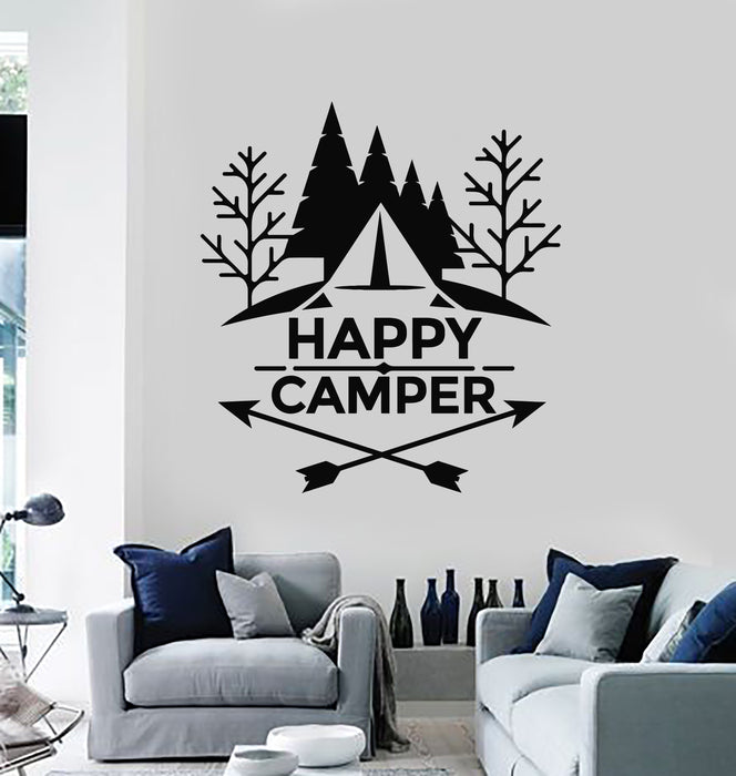 happy camper tent Vinyl Wall Decal Happy Camper Camping Decor Nature Traveler Tent Stick — Wallstickers4you