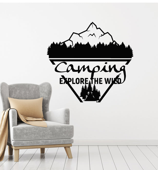 Vinyl Wall Decal Camping Explore The Wild Motivation Phrase Stickers Mural (g4418)