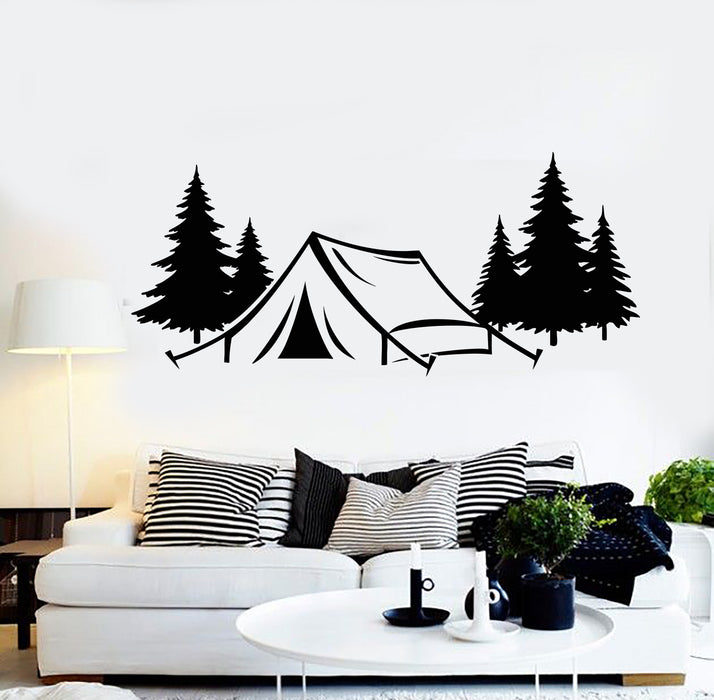 Vinyl Wall Decal Forest Nature Camp Decor Camping Fir Trees Stickers Mural (g6491)