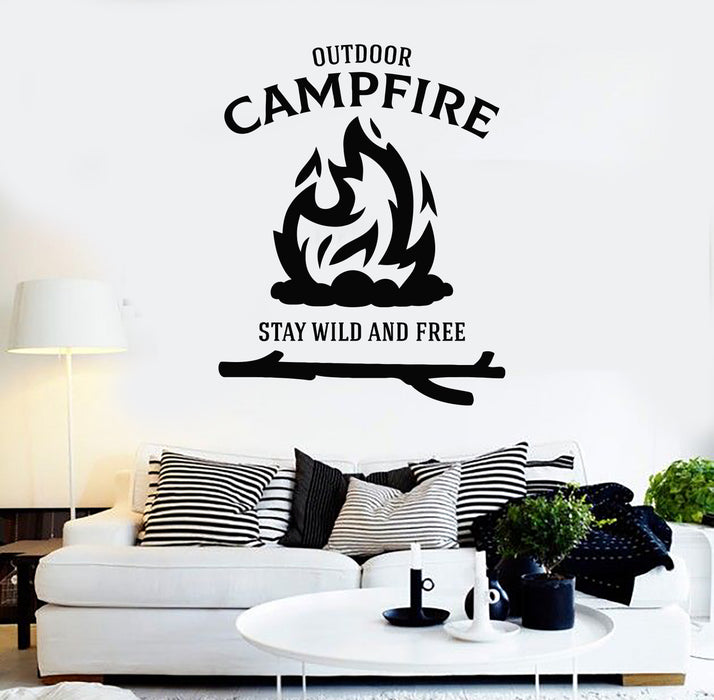 Vinyl Wall Decal Quote Outdoor Campfire Stay Wild And Free Stickers Mural (g6710)